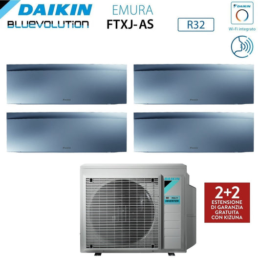 Climatizzatore Condizionatore Daikin Bluevolution Quadri Split Inverter serie EMURA SILVER III 7+7+7+18 con 4MXM80N R-32 Wi-Fi Integrato 7000+7000+7000+18000 Colore Argento - Garanzia Italiana