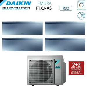 Climatizzatore Condizionatore Daikin Bluevolution Quadri Split Inverter serie EMURA SILVER III 7+7+9+18 con 4MXM80N R-32 Wi-Fi Integrato 7000+7000+9000+18000 Colore Argento - Garanzia Italiana