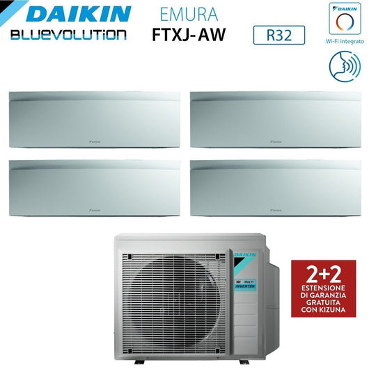 Climatizzatore Condizionatore Daikin Bluevolution Quadri Split Inverter serie EMURA WHITE III 7+7+12+15 con 4MXM80N R-32 Wi-Fi Integrato 7000+7000+12000+15000 Colore Bianco - Garanzia Italiana