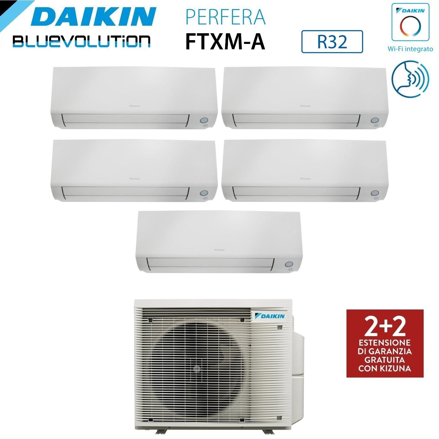 Climatizzatore Condizionatore Daikin Bluevolution Penta Split Inverter serie PERFERA ALL SEASON 9+9+12+12+12 con 5MXM90A R-32 Wi-Fi Integrato 9000+9000+12000+12000+12000 Garanzia Italiana