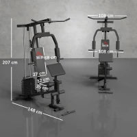 Stazione Fitness Multifunzione per Allenamento a Casa e Professionale in Acciaio, 148x108x207 cm, Nero