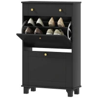 Scarpiera Slim con cassetti a ribalta e scaffale regolabile, 60 x 23,5 x 98,5 cm, nero