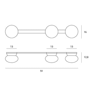 FUJI LAMPADA DA PARETE O SOFFITTO 3 LUCI GRIGIO TORTORA DIFFUSORE BIANCO ATTACCO GX53
