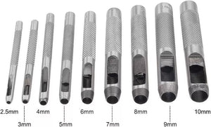 FUSTELLE IN ACCIAIO SET 9 PZ  PER CUOIO LAMIERE STOFFA PLASTICA LEGNO PUNZONI