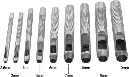 FUSTELLE IN ACCIAIO SET 9 PZ  PER CUOIO LAMIERE STOFFA PLASTICA LEGNO PUNZONI