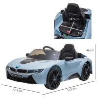 Macchina Elettrica per Bambini 3-8 anni Licenza BMW I8 Coupé con Telecomando e 2 Porte, 115x72.5x46 cm, Blu