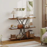 Consolle con 2 ripiani aperti e struttura metallica a X Stile industriale, Marrone Rustico