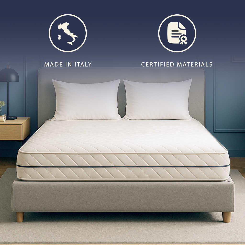 Materasso matrimoniale francese 140 X 200 in Schiuma Ipoallergenica | Altezza 16 cm | Ortopedico e Ipoallergenico | Rivestimento Antiacaro e Antibatterico | 100% Made in Italy