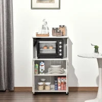 Mobile Cucina Multiuso con Ruote, Armadietto e Ripiano per Microonde, Credenza Alta in Legno Truciolare, 60.4x40.3x97cm Bianco