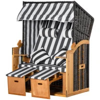 Sedia da Spiaggia con Poggiapiedi con Tavolini Pieghevoli e Cuscini, Mobili da Esterno, Naturale, Grigio e Bianco