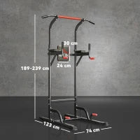 Barra per Trazioni Power Tower Stazione Fitness Multifunzione Regolabile 189-239cm in Acciaio Nero Rosso