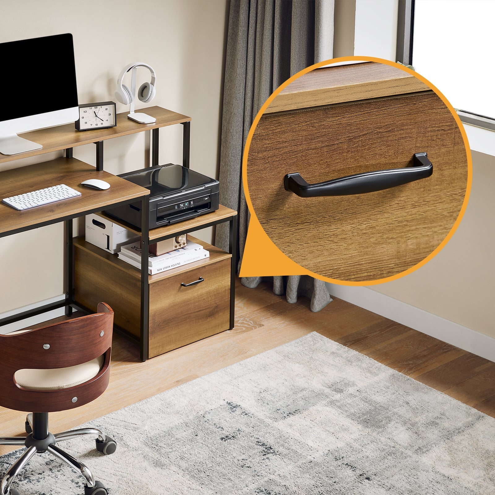 Scrivania multifunzionale con cassetto Tavolo da lavoro con Ripiani Naturale 143x50x90 cm FWT103-PF