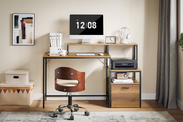 Scrivania multifunzionale con cassetto Tavolo da lavoro con Ripiani Naturale 143x50x90 cm FWT103-PF