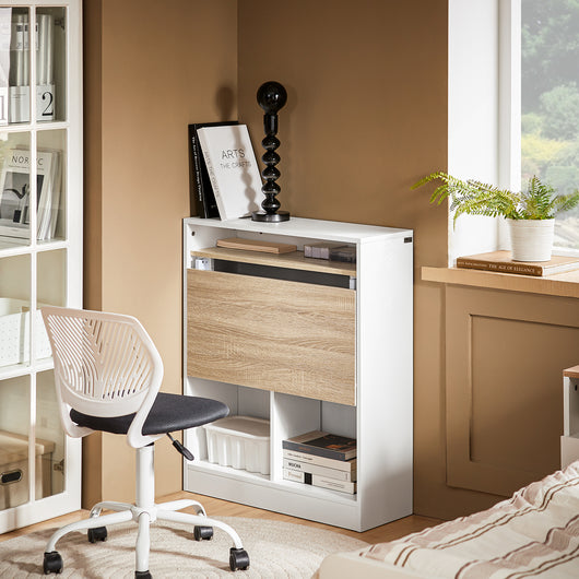SoBuy Scrivania pieghevole Tavolo per computer con ripiani Tavolo da parete con Scomparto Bianco-Naturale 70x57x85cm FWT104-WN