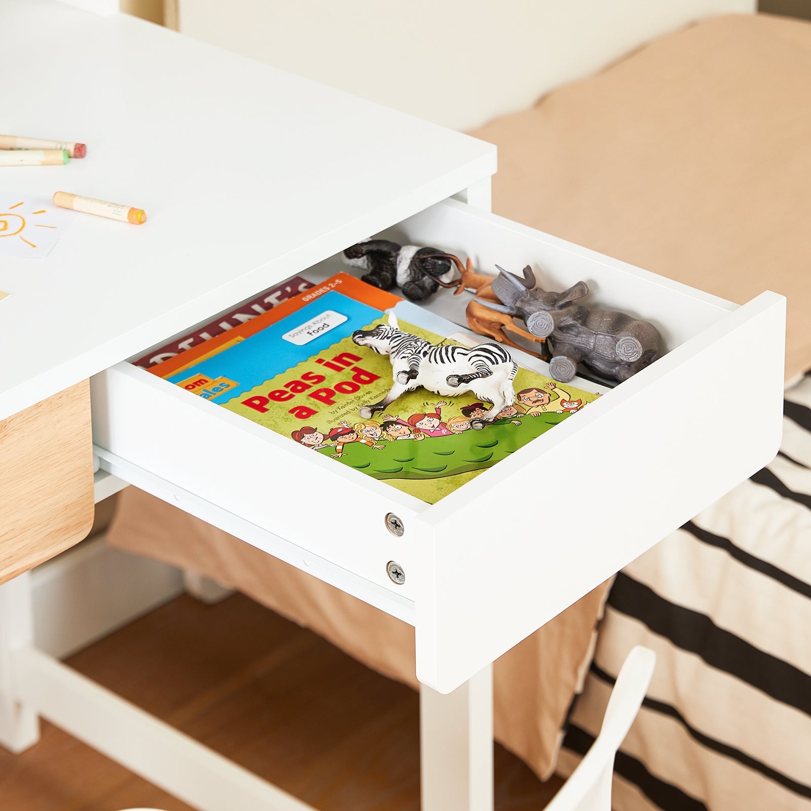 Scrivania con 2 cassetti Scrivania per cameretta da ragazzi Scrivania Scaffale Tavolo Bianco 100x59x95cm FWT106-W