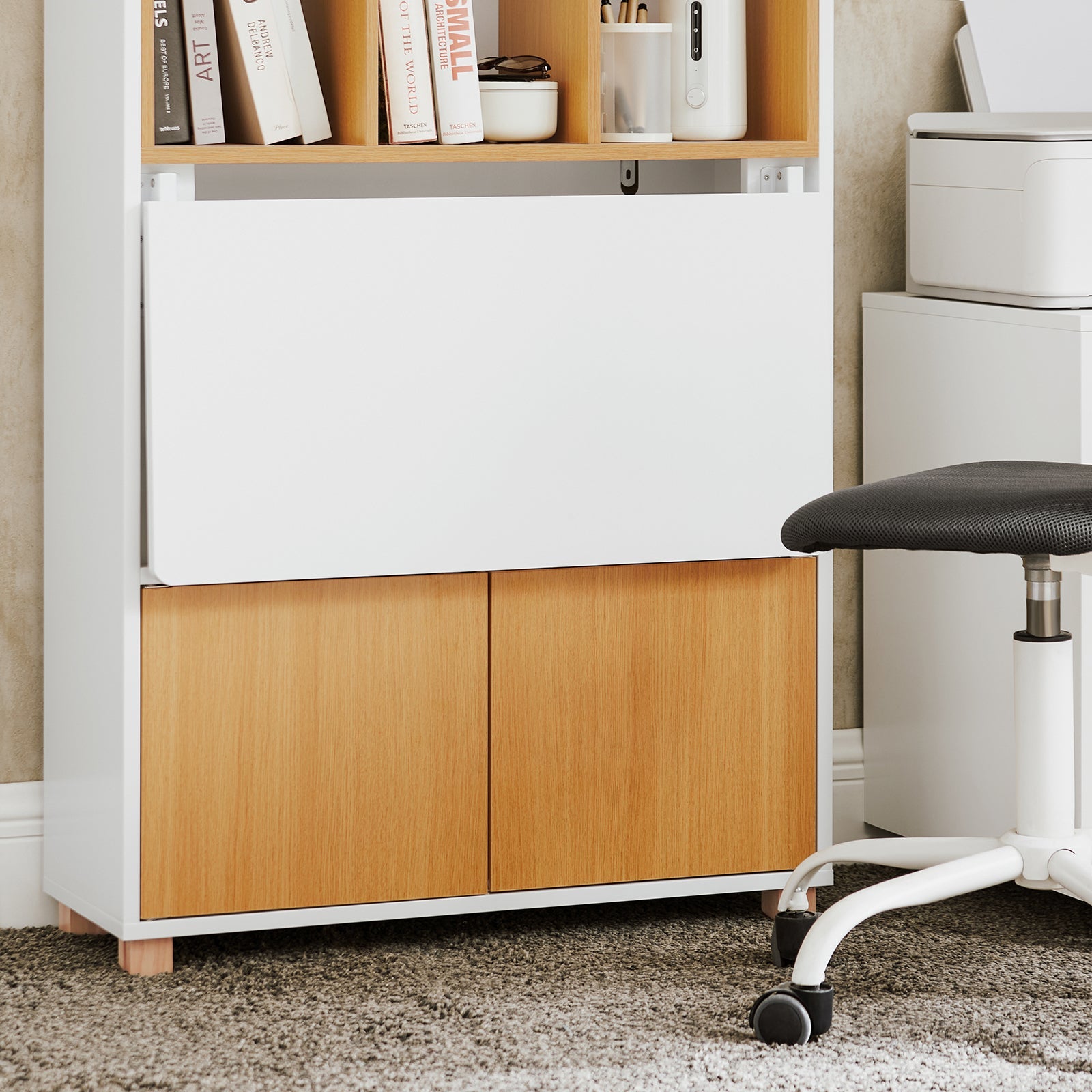 Scrivania pieghevole multifunzionale Tavolo da lavoro con Ripiani Bianco-Naturale 70x108x59 cm FWT107-WN