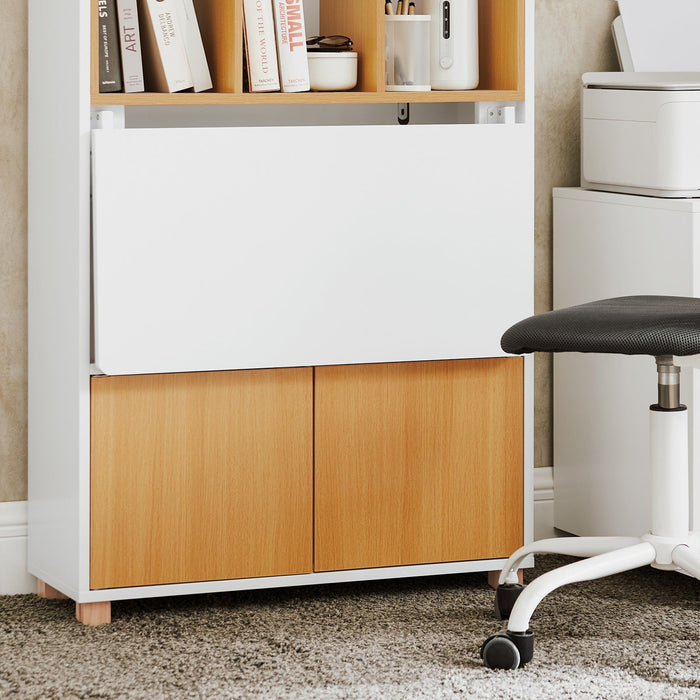 Scrivania pieghevole multifunzionale Tavolo da lavoro con Ripiani Bianco-Naturale 70x108x59 cm FWT107-WN