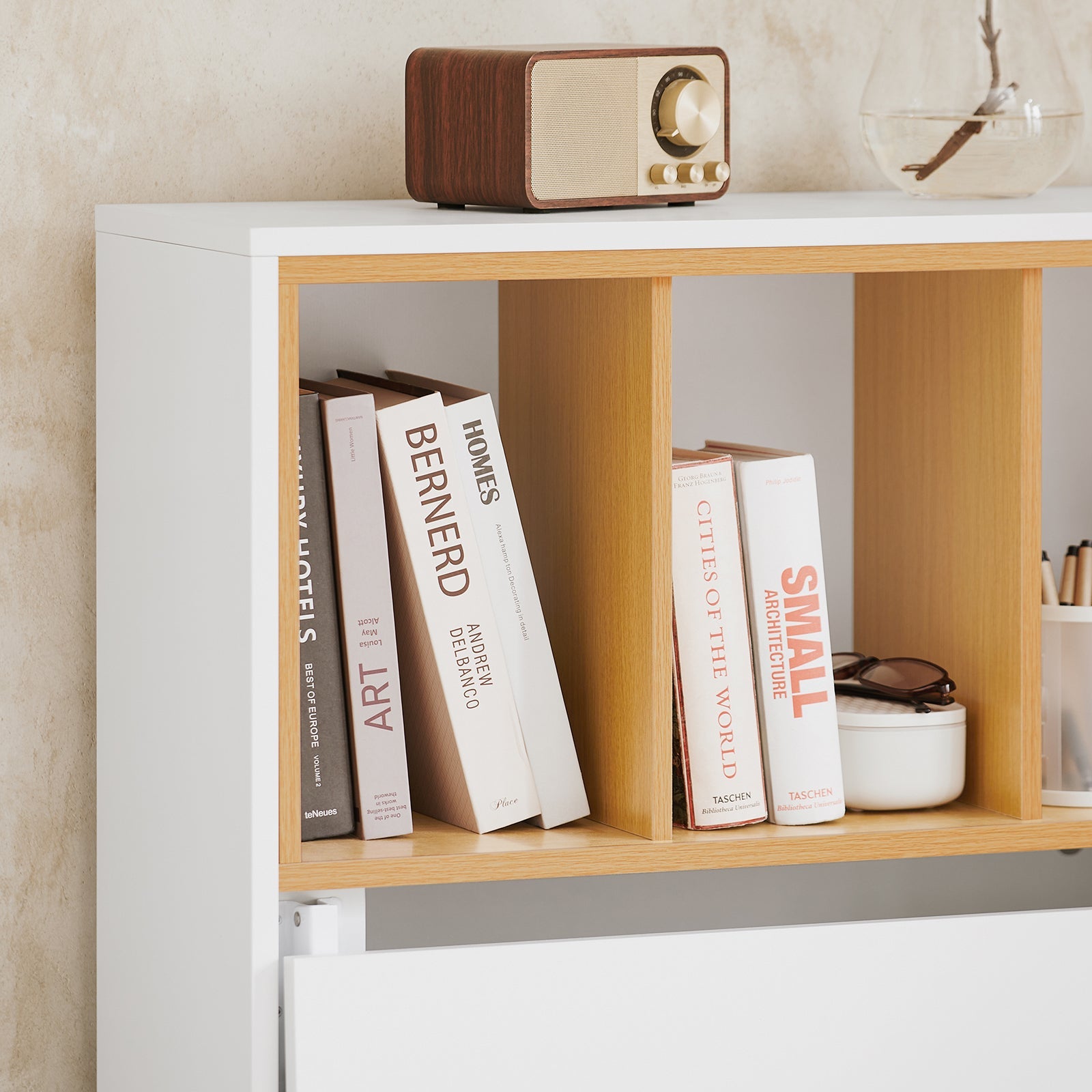 Scrivania pieghevole multifunzionale Tavolo da lavoro con Ripiani Bianco-Naturale 70x108x59 cm FWT107-WN