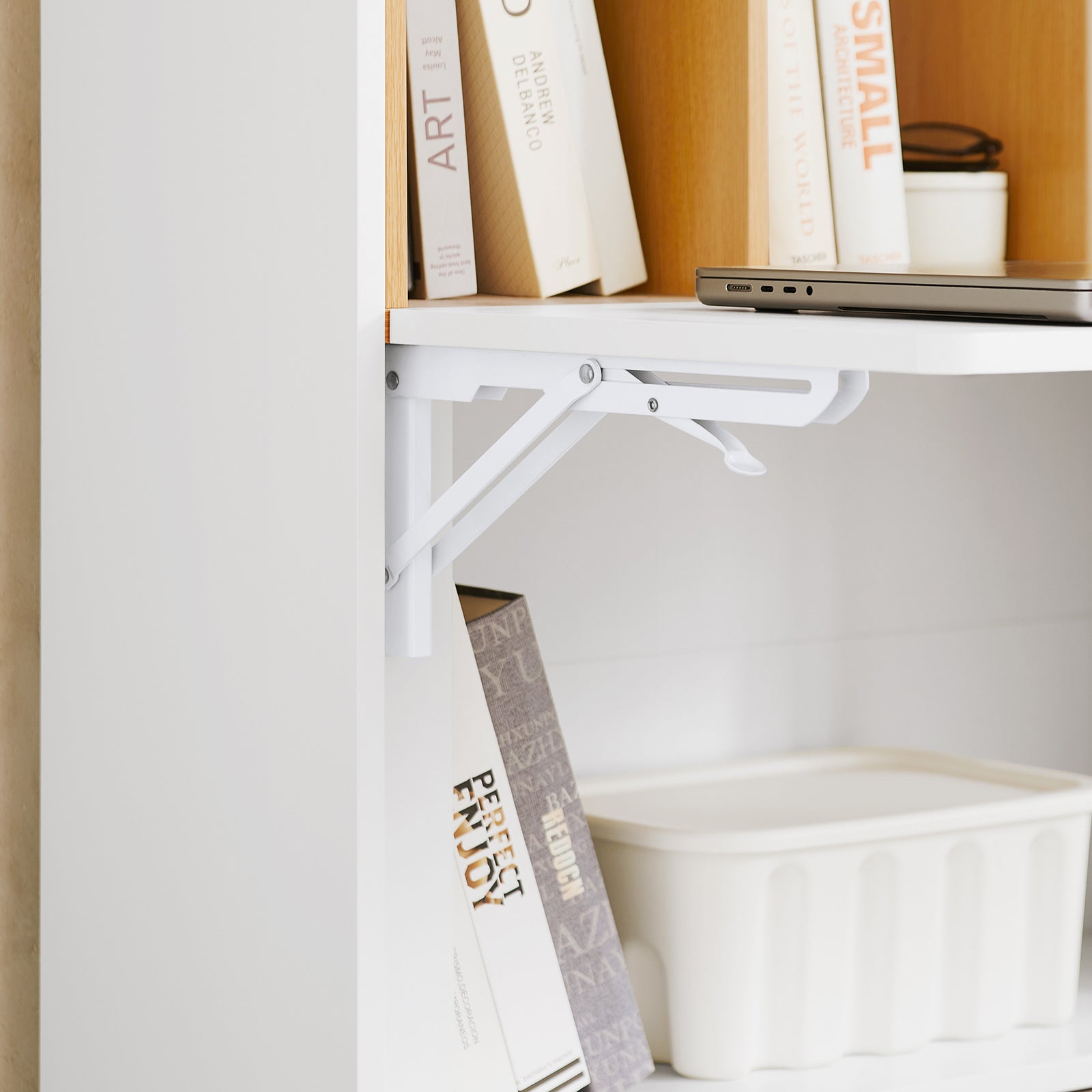 Scrivania pieghevole multifunzionale Tavolo da lavoro con Ripiani Bianco-Naturale 70x108x59 cm FWT107-WN