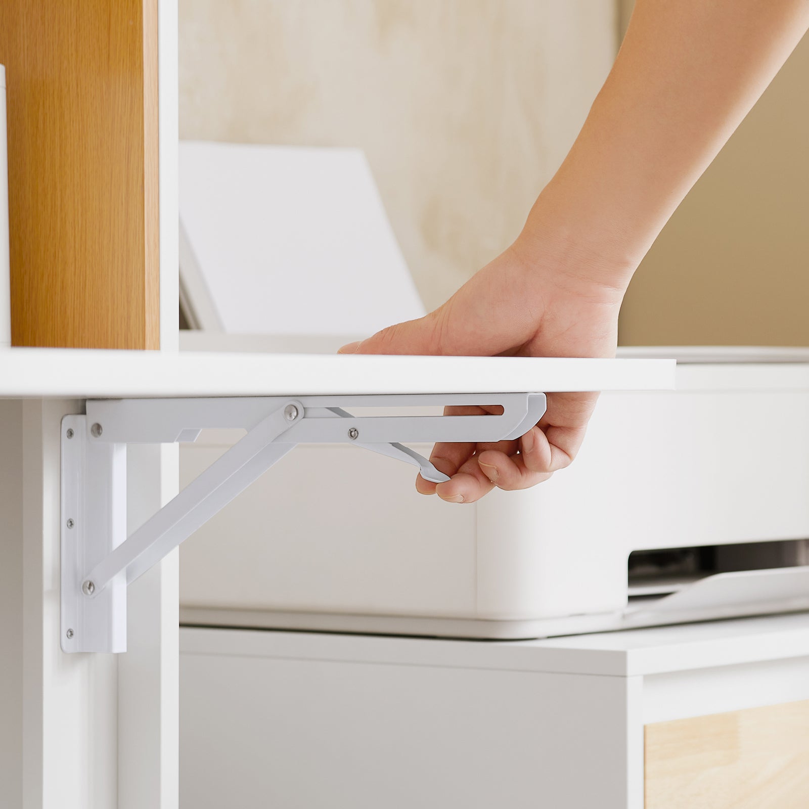 Scrivania pieghevole multifunzionale Tavolo da lavoro con Ripiani Bianco-Naturale 70x108x59 cm FWT107-WN