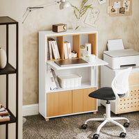 Scrivania pieghevole multifunzionale Tavolo da lavoro con Ripiani Bianco-Naturale 70x108x59 cm FWT107-WN