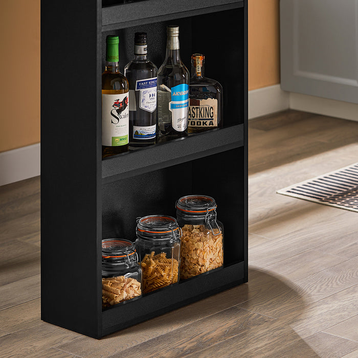 SoBuy FWT17-II-SCH Tavolo Alto da Cucina, Tavolo da Bar Moderno con Ripiani di Stoccaggio, Design Salvaspazio per Cucina Piccola, Soggiorno, Angolo Bar o Studio Nero 112 x 57 x 106 cm