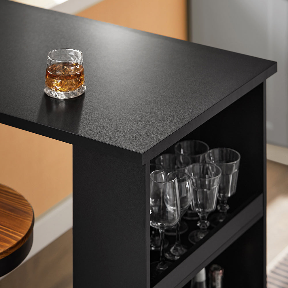 SoBuy FWT17-II-SCH Tavolo Alto da Cucina, Tavolo da Bar Moderno con Ripiani di Stoccaggio, Design Salvaspazio per Cucina Piccola, Soggiorno, Angolo Bar o Studio Nero 112 x 57 x 106 cm