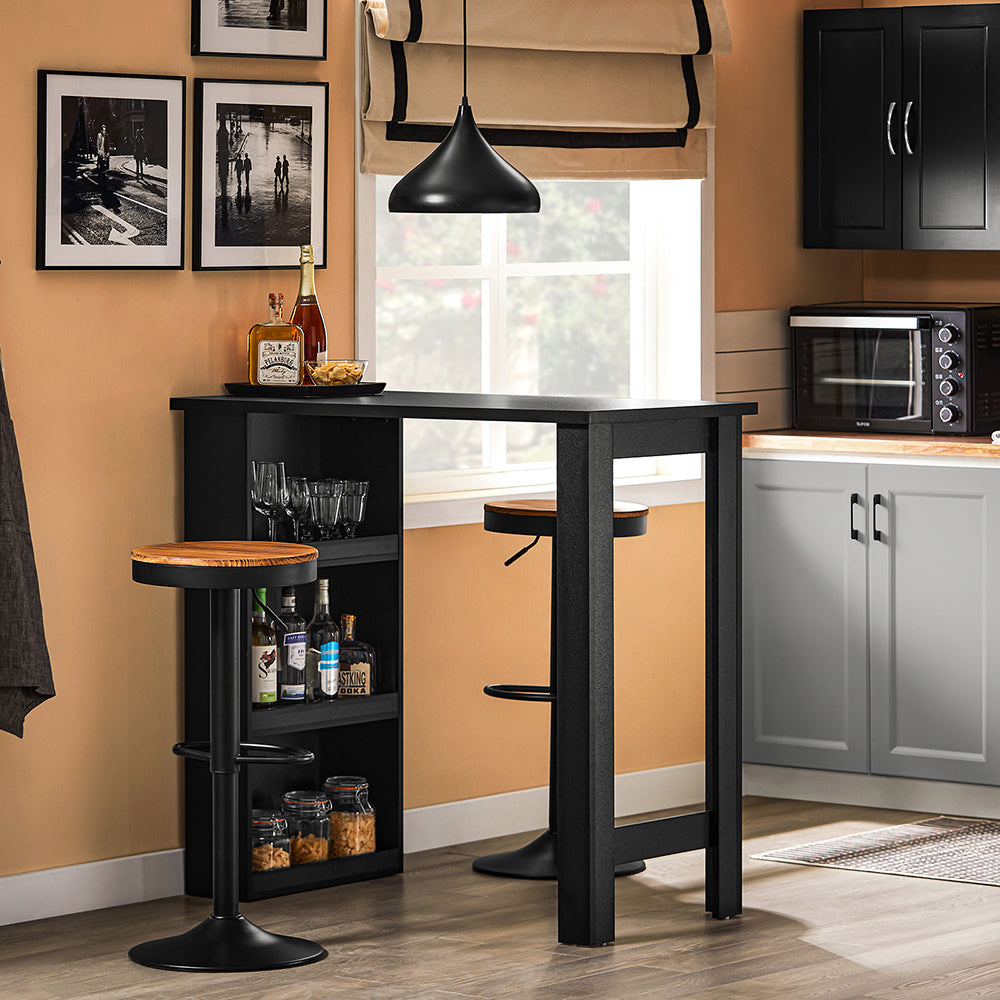 SoBuy FWT17-II-SCH Tavolo Alto da Cucina, Tavolo da Bar Moderno con Ripiani di Stoccaggio, Design Salvaspazio per Cucina Piccola, Soggiorno, Angolo Bar o Studio Nero 112 x 57 x 106 cm