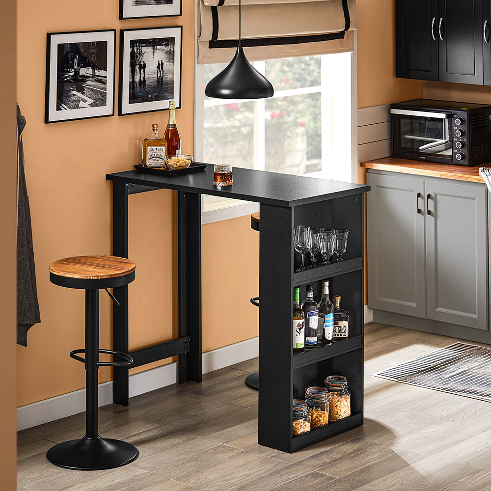 SoBuy FWT17-II-SCH Tavolo Alto da Cucina, Tavolo da Bar Moderno con Ripiani di Stoccaggio, Design Salvaspazio per Cucina Piccola, Soggiorno, Angolo Bar o Studio Nero 112 x 57 x 106 cm