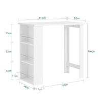 SoBuy Tavolo Alto da Cucina, Tavolo da Bar Moderno con Ripiani di Stoccaggio, Design Salvaspazio per Cucina Piccola, Soggiorno, Angolo Bar o Studio Bianco 112 x 57 x 106 cm FWT17-II-W