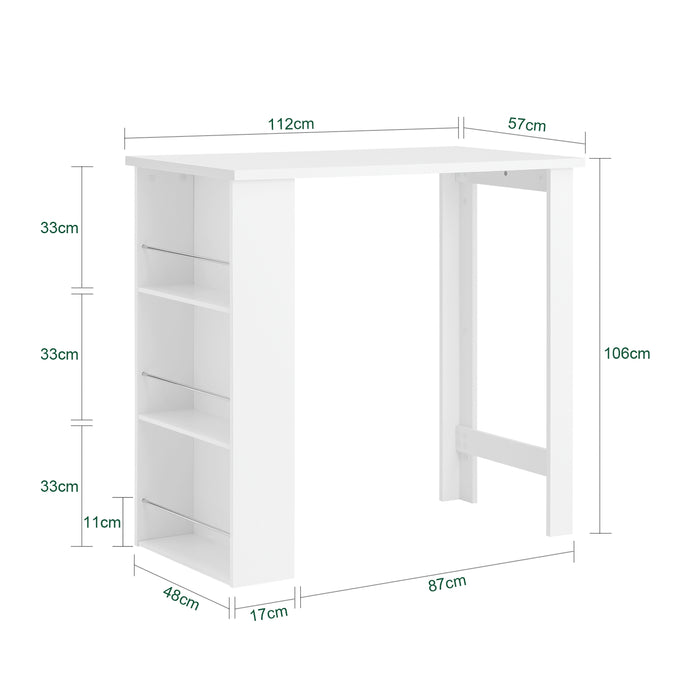 SoBuy Tavolo Alto da Cucina, Tavolo da Bar Moderno con Ripiani di Stoccaggio, Design Salvaspazio per Cucina Piccola, Soggiorno, Angolo Bar o Studio Bianco 112 x 57 x 106 cm FWT17-II-W