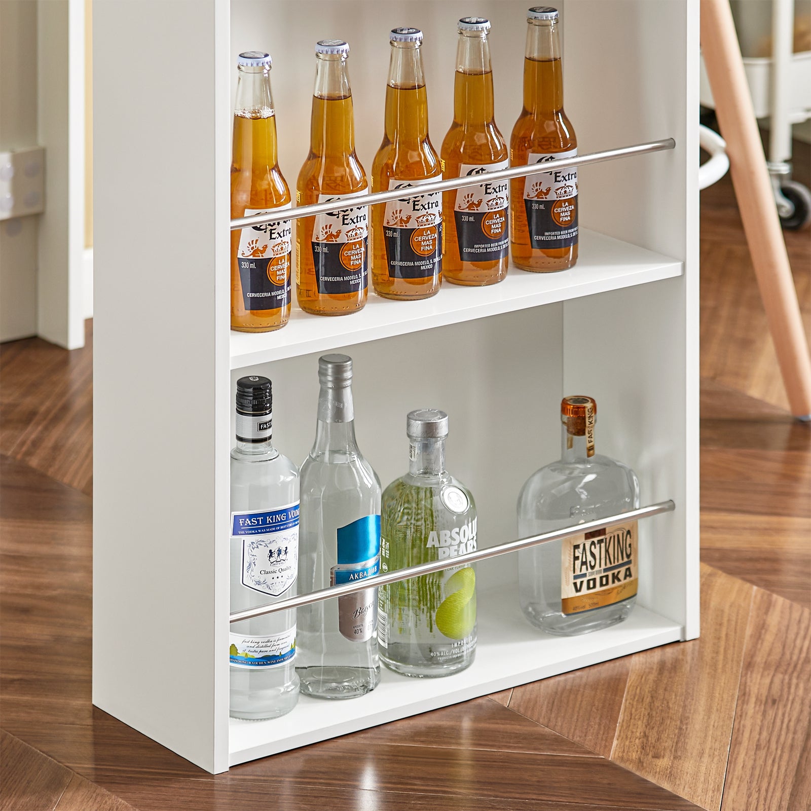 SoBuy Tavolo Alto da Cucina, Tavolo da Bar Moderno con Ripiani di Stoccaggio, Design Salvaspazio per Cucina Piccola, Soggiorno, Angolo Bar o Studio Bianco 112 x 57 x 106 cm FWT17-II-W