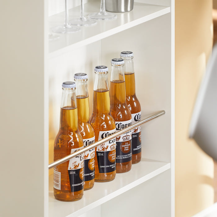 SoBuy Tavolo Alto da Cucina, Tavolo da Bar Moderno con Ripiani di Stoccaggio, Design Salvaspazio per Cucina Piccola, Soggiorno, Angolo Bar o Studio Bianco 112 x 57 x 106 cm FWT17-II-W