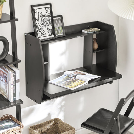 SoBuy Scrivania,Tavolo a muro porta PC,con ripiani,nero,FWT18-SCH,IT
