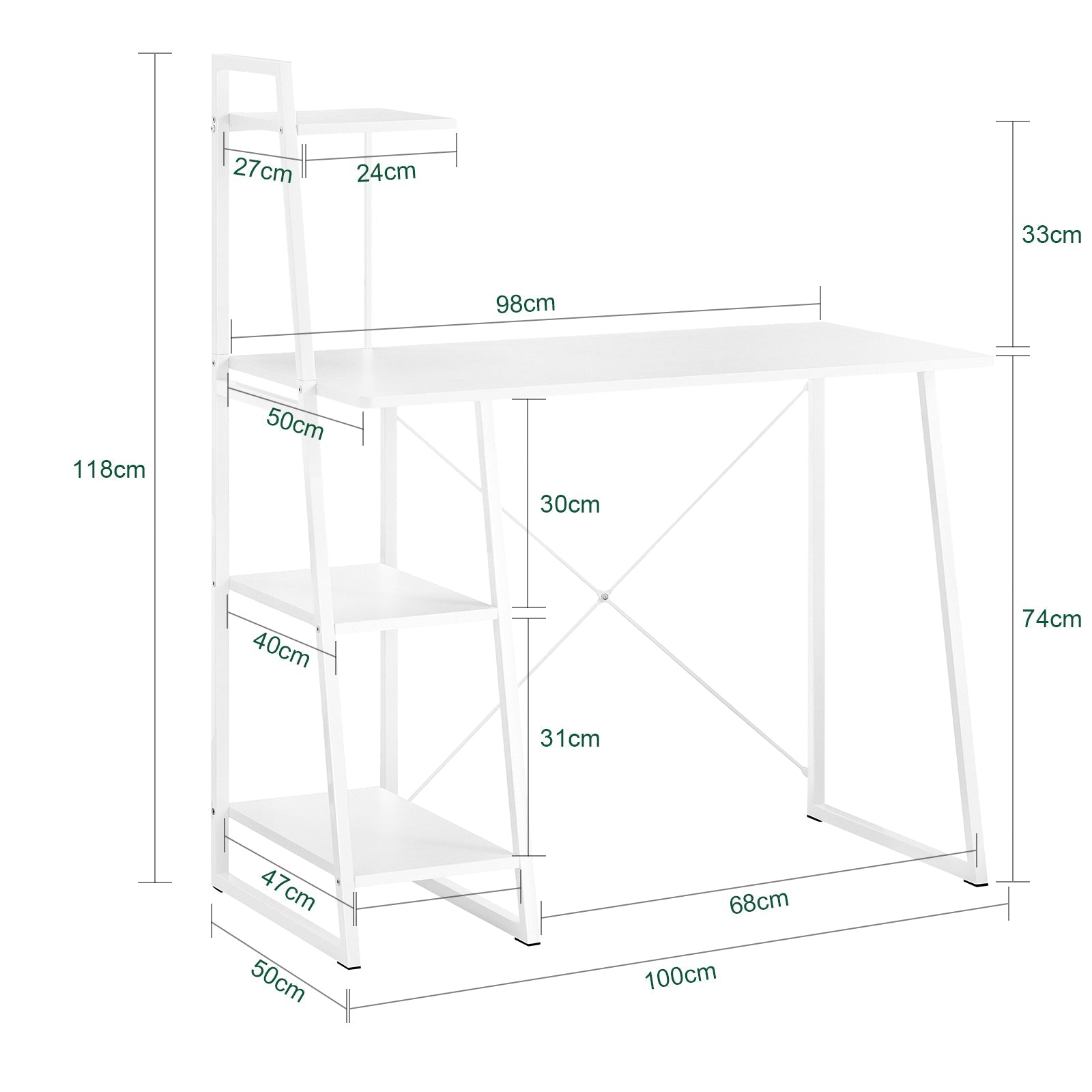 Scrivania,Porta PC,Tavolo per Computer ,Con tre Ripiani,bianco,FWT29-W