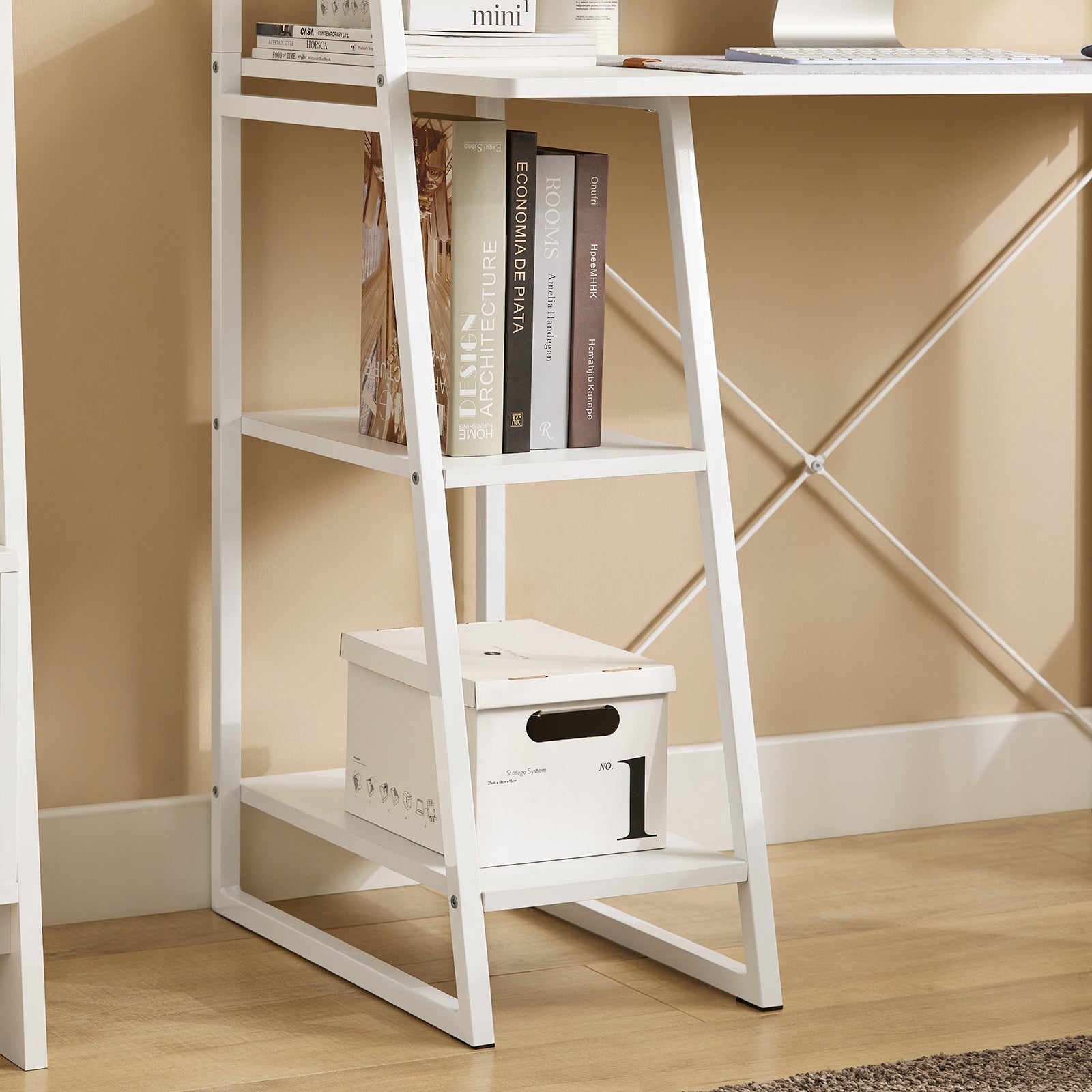 Scrivania,Porta PC,Tavolo per Computer ,Con tre Ripiani,bianco,FWT29-W