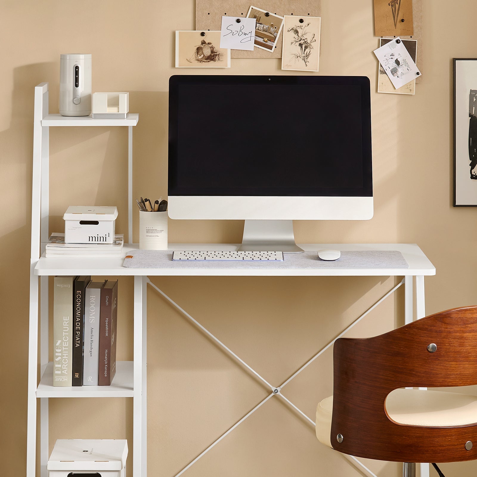 Scrivania,Porta PC,Tavolo per Computer ,Con tre Ripiani,bianco,FWT29-W