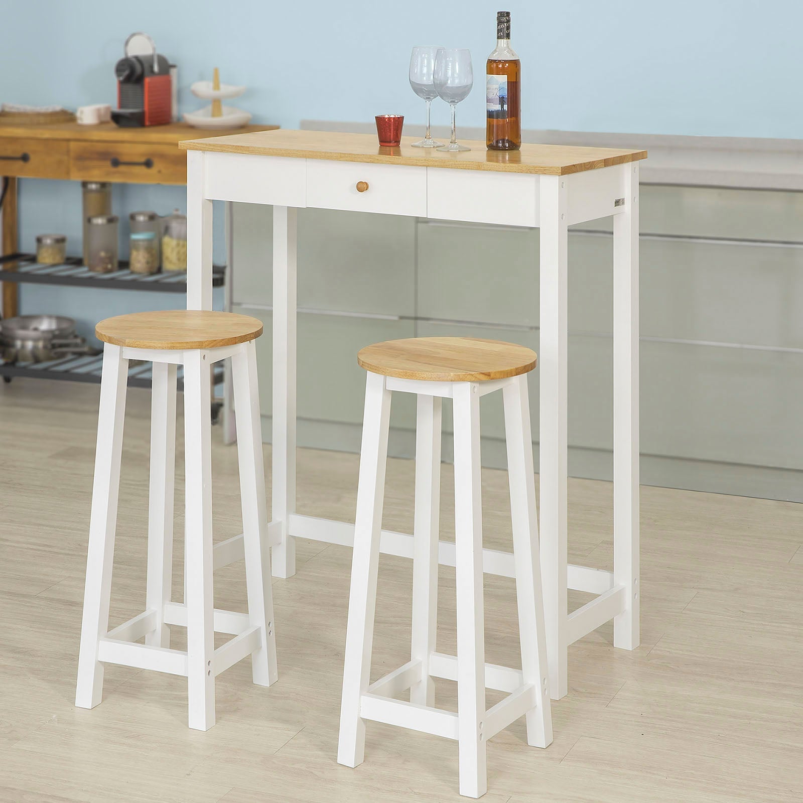 Tavolo alto bar con 2 sgabelli Penisola cucina  A107 cm, FWT50-WN