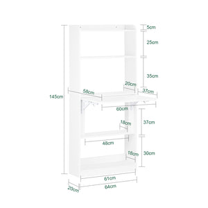 SoBuy Scrivania Salvaspazio Scrivania Ufficio con Ripiani Tavolo Pieghevole da Parete Tavolo Richiudibile per Computer Scrittoio da Lavoro Naturale 64x58x145cm FWT92-H-W