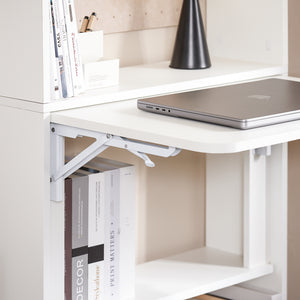 SoBuy Scrivania Salvaspazio Scrivania Ufficio con Ripiani Tavolo Pieghevole da Parete Tavolo Richiudibile per Computer Scrittoio da Lavoro Naturale 64x58x145cm FWT92-H-W