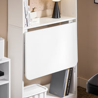 SoBuy Scrivania Salvaspazio Scrivania Ufficio con Ripiani Tavolo Pieghevole da Parete Tavolo Richiudibile per Computer Scrittoio da Lavoro Naturale 64x58x145cm FWT92-H-W