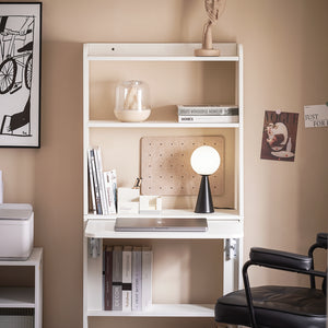 SoBuy Scrivania Salvaspazio Scrivania Ufficio con Ripiani Tavolo Pieghevole da Parete Tavolo Richiudibile per Computer Scrittoio da Lavoro Naturale 64x58x145cm FWT92-H-W