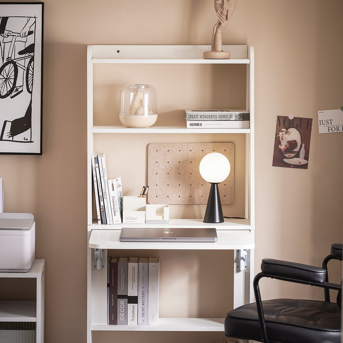 SoBuy Scrivania Salvaspazio Scrivania Ufficio con Ripiani Tavolo Pieghevole da Parete Tavolo Richiudibile per Computer Scrittoio da Lavoro Naturale 64x58x145cm FWT92-H-W