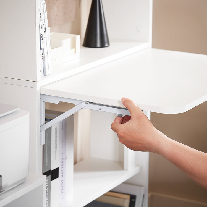 SoBuy Scrivania Salvaspazio Scrivania Ufficio con Ripiani Tavolo Pieghevole da Parete Tavolo Richiudibile per Computer Scrittoio da Lavoro Naturale 64x58x145cm FWT92-H-W