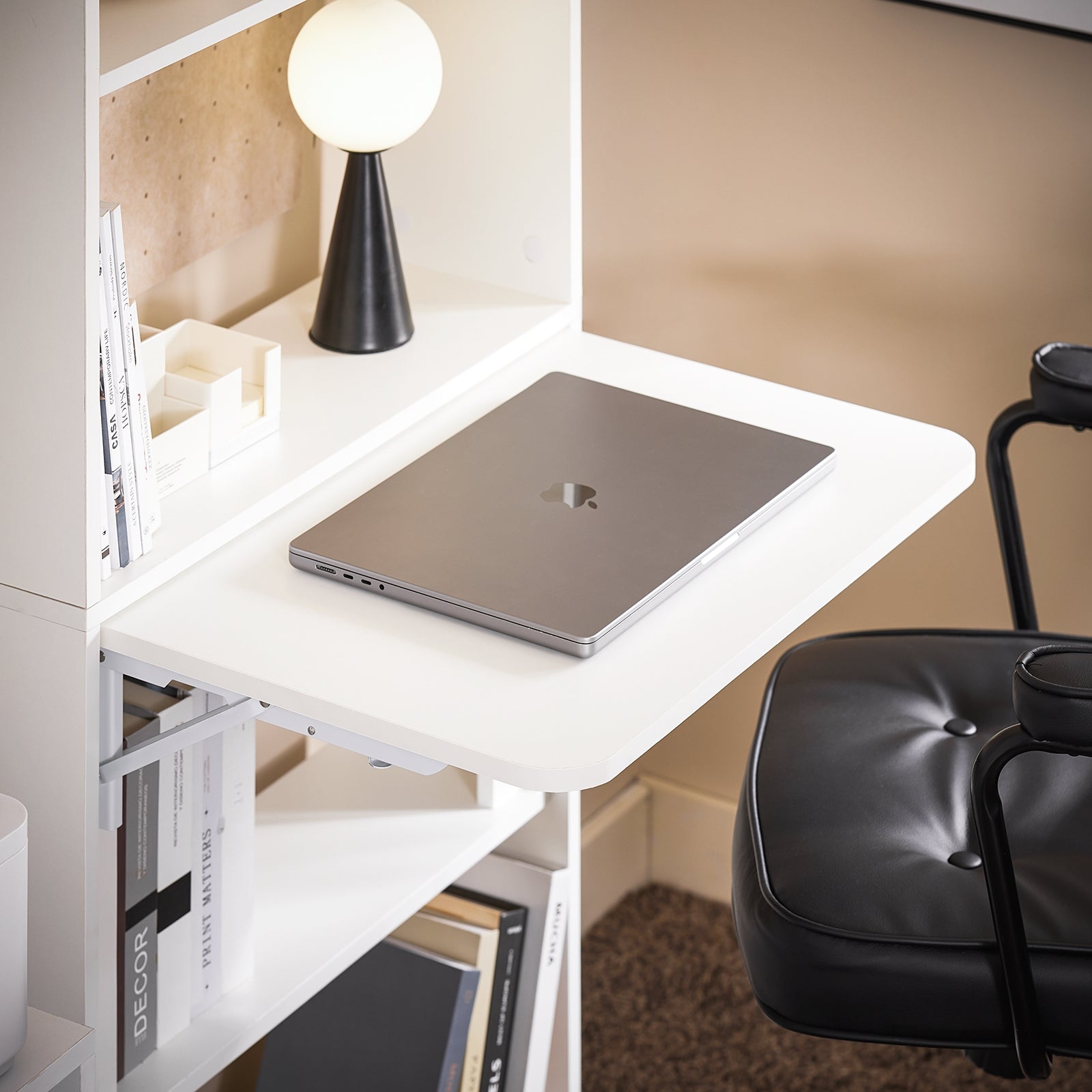 SoBuy Scrivania Salvaspazio Scrivania Ufficio con Ripiani Tavolo Pieghevole da Parete Tavolo Richiudibile per Computer Scrittoio da Lavoro Naturale 64x58x145cm FWT92-H-W