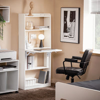 SoBuy Scrivania Salvaspazio Scrivania Ufficio con Ripiani Tavolo Pieghevole da Parete Tavolo Richiudibile per Computer Scrittoio da Lavoro Naturale 64x58x145cm FWT92-H-W