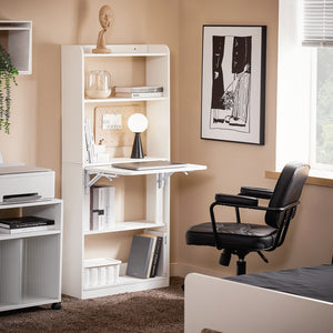 SoBuy Scrivania Salvaspazio Scrivania Ufficio con Ripiani Tavolo Pieghevole da Parete Tavolo Richiudibile per Computer Scrittoio da Lavoro Naturale 64x58x145cm FWT92-H-W