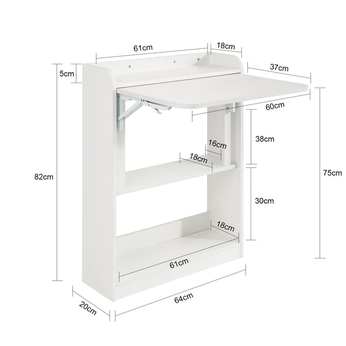 Scrivania Piccola Scrivania Salvaspazio Scrivania Pieghevole Tavolino Pieghevole Scrivania con Libreria 64x58x75 FWT92-W
