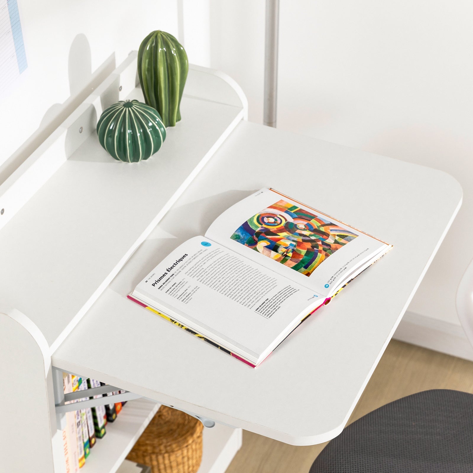 Scrivania Piccola Scrivania Salvaspazio Scrivania Pieghevole Tavolino Pieghevole Scrivania con Libreria 64x58x75 FWT92-W