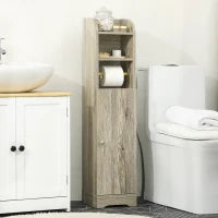 kleankin Mobile Bagno in Truciolato con 2 Ripiani e Armadietto a 2 livelli, 23x18x100cm, Grigio